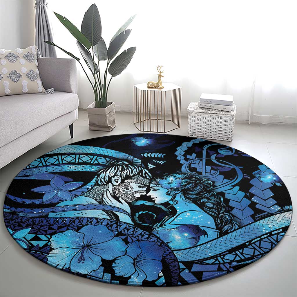 Maori Romantic Valentine Round Carpet The Hongi Kiss Blue Galaxy DT05 - Polynesian Pride