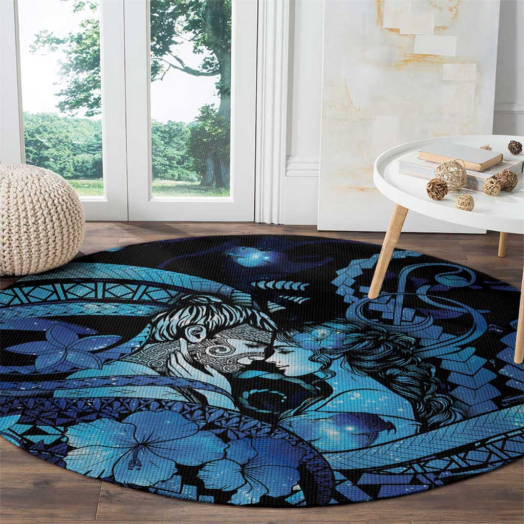 Maori Romantic Valentine Round Carpet The Hongi Kiss Blue Galaxy DT05 - Polynesian Pride