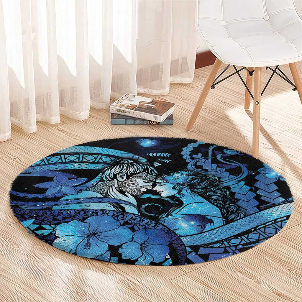 Maori Romantic Valentine Round Carpet The Hongi Kiss Blue Galaxy DT05 - Polynesian Pride
