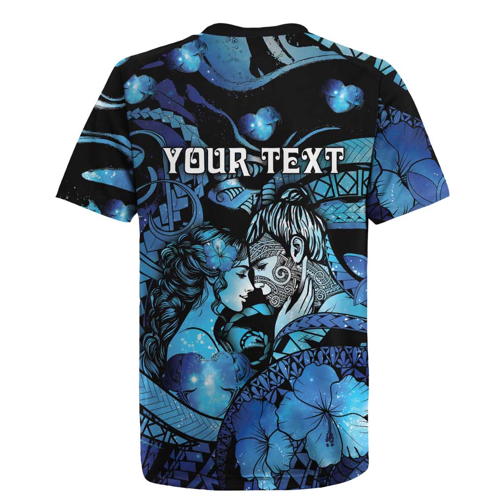 Personalised Maori Romantic Valentine Rugby Jersey The Hongi Kiss Blue Galaxy DT05 - Polynesian Pride