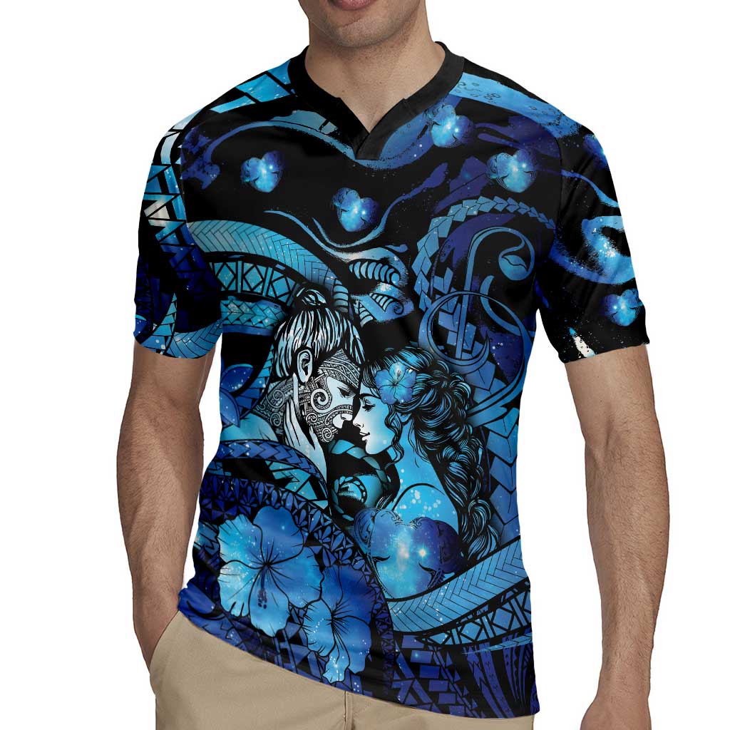 Personalised Maori Romantic Valentine Rugby Jersey The Hongi Kiss Blue Galaxy DT05 - Polynesian Pride