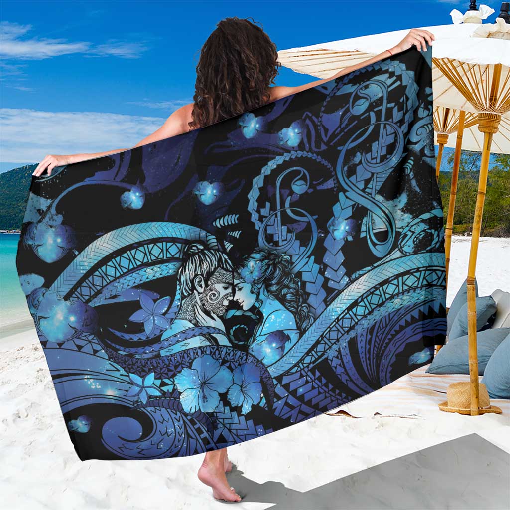 Maori Romantic Valentine Sarong The Hongi Kiss Blue Galaxy DT05 One Size 44 x 66 inches Blue - Polynesian Pride