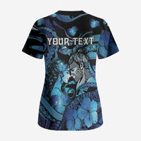 Personalised Maori Romantic Valentine Scrub Top The Hongi Kiss Blue Galaxy DT05 - Polynesian Pride