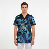 Personalised Maori Romantic Valentine Scrub Top The Hongi Kiss Blue Galaxy DT05 - Polynesian Pride