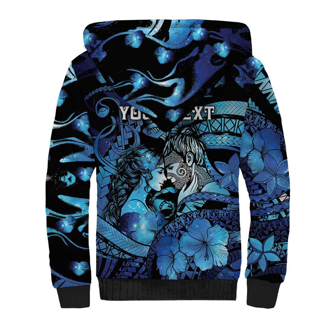Personalised Maori Romantic Valentine Sherpa Hoodie The Hongi Kiss Blue Galaxy DT05 - Polynesian Pride