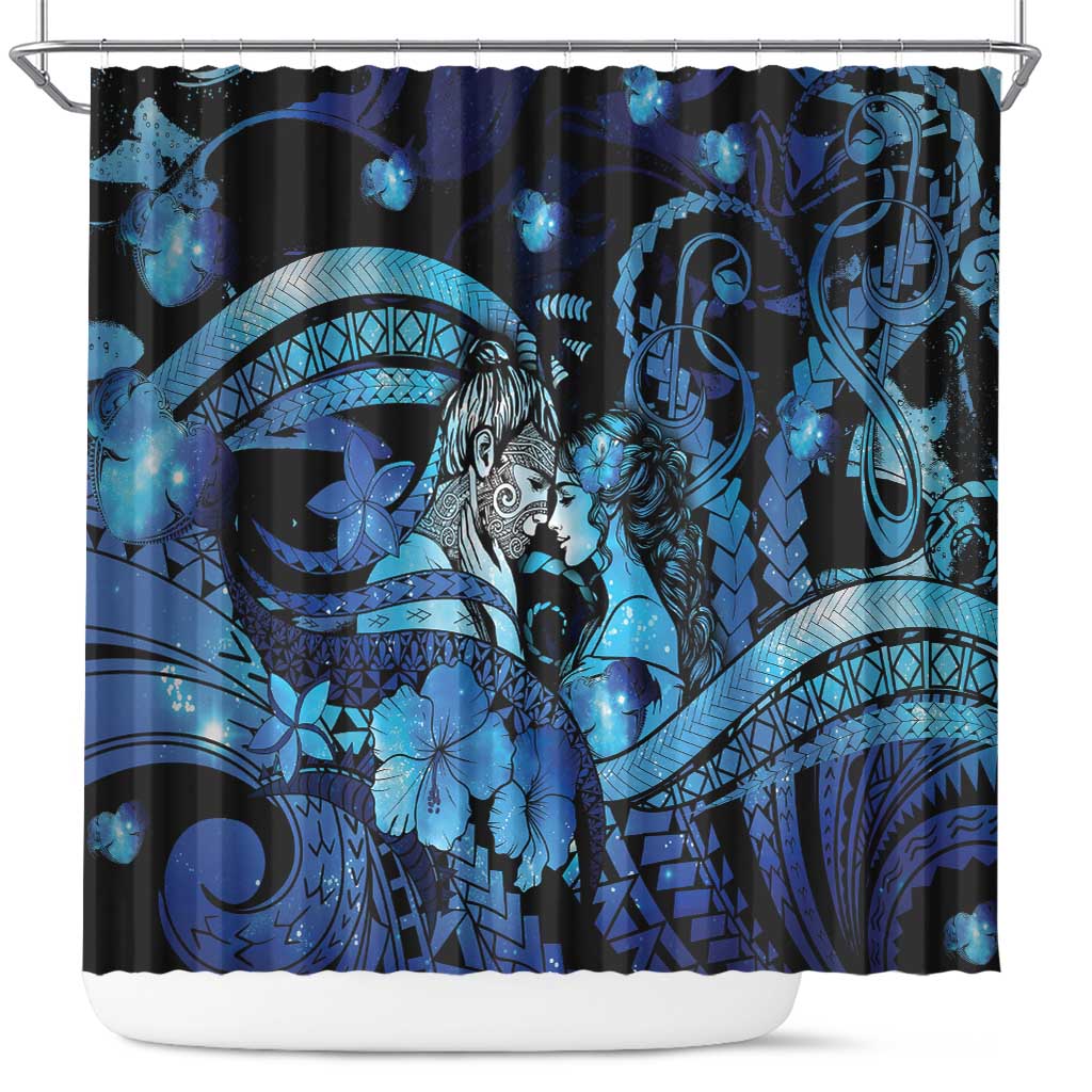 Maori Romantic Valentine Shower Curtain The Hongi Kiss Blue Galaxy DT05 Blue - Polynesian Pride