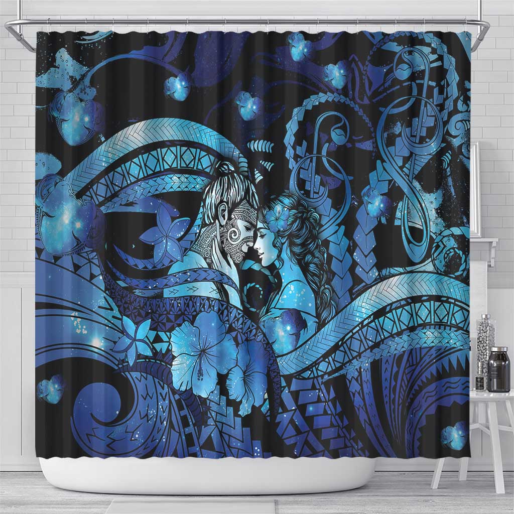 Maori Romantic Valentine Shower Curtain The Hongi Kiss Blue Galaxy DT05 - Polynesian Pride
