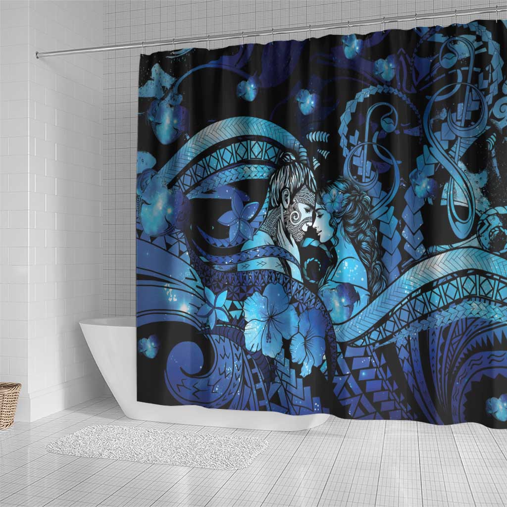 Maori Romantic Valentine Shower Curtain The Hongi Kiss Blue Galaxy DT05 - Polynesian Pride