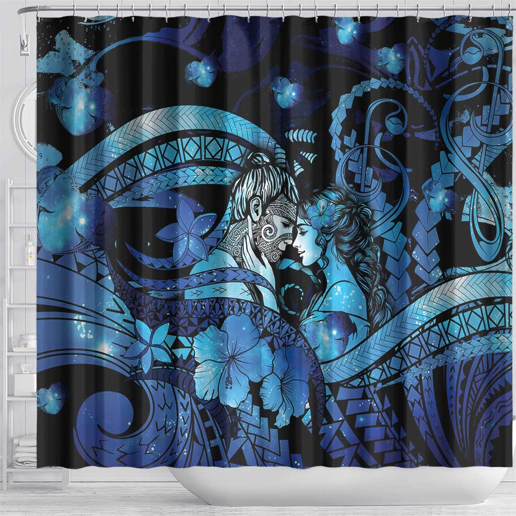 Maori Romantic Valentine Shower Curtain The Hongi Kiss Blue Galaxy DT05 - Polynesian Pride