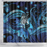 Maori Romantic Valentine Shower Curtain The Hongi Kiss Blue Galaxy DT05 - Polynesian Pride