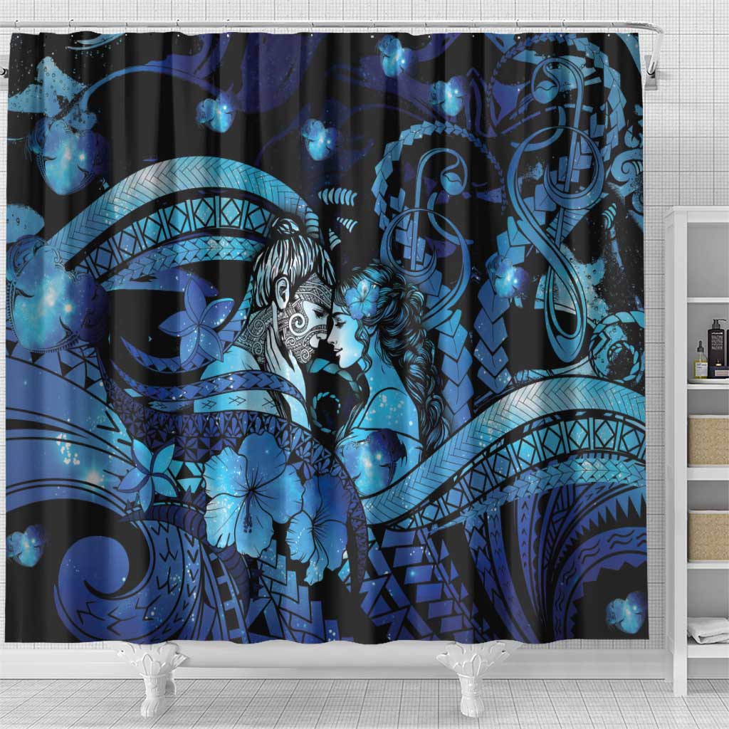 Maori Romantic Valentine Shower Curtain The Hongi Kiss Blue Galaxy DT05 - Polynesian Pride