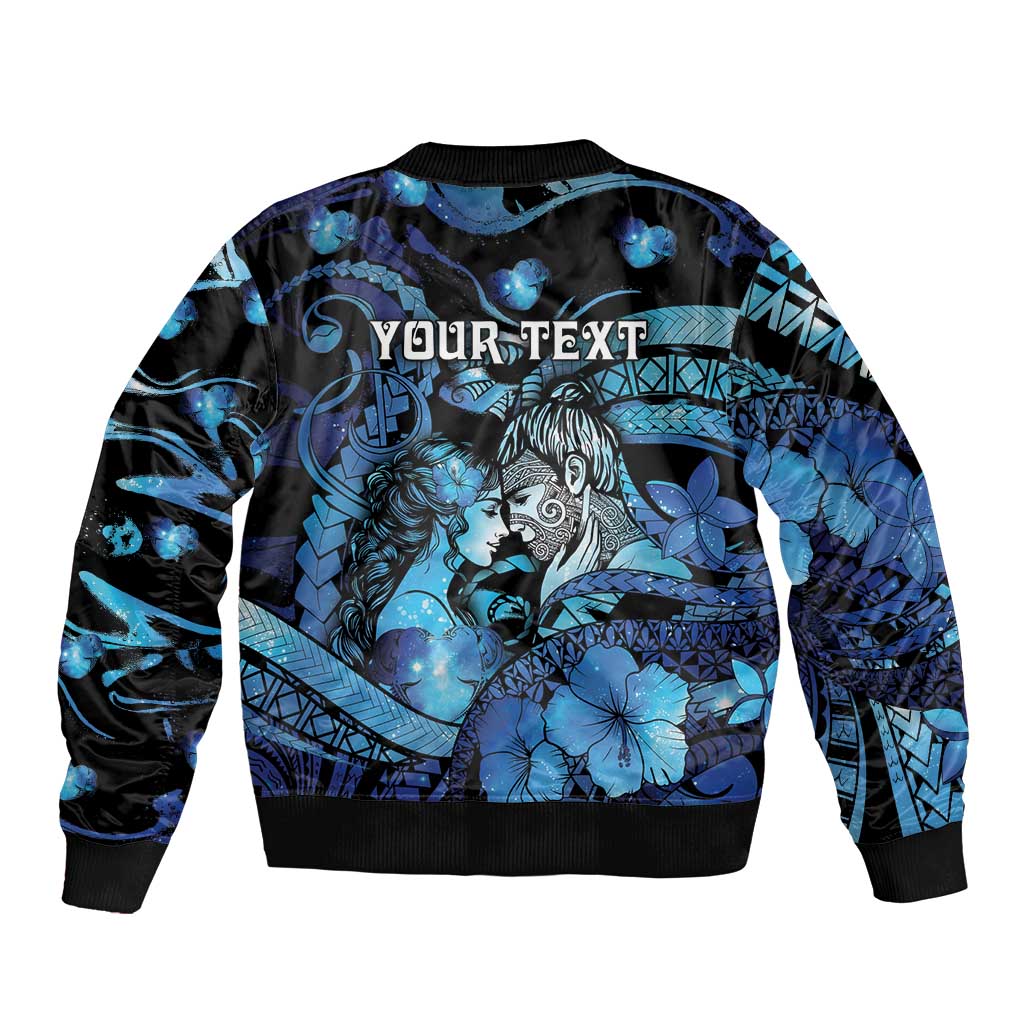 Personalised Maori Romantic Valentine Sleeve Zip Bomber Jacket The Hongi Kiss Blue Galaxy DT05 - Polynesian Pride
