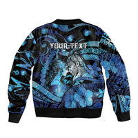 Personalised Maori Romantic Valentine Sleeve Zip Bomber Jacket The Hongi Kiss Blue Galaxy DT05 - Polynesian Pride