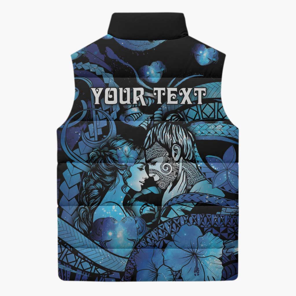 Personalised Maori Romantic Valentine Sleeveless Puffer Jacket The Hongi Kiss Blue Galaxy DT05 - Polynesian Pride