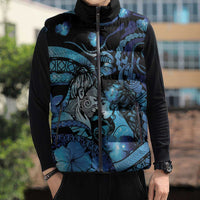 Personalised Maori Romantic Valentine Sleeveless Puffer Jacket The Hongi Kiss Blue Galaxy DT05 - Polynesian Pride