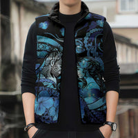Personalised Maori Romantic Valentine Sleeveless Puffer Jacket The Hongi Kiss Blue Galaxy DT05 - Polynesian Pride