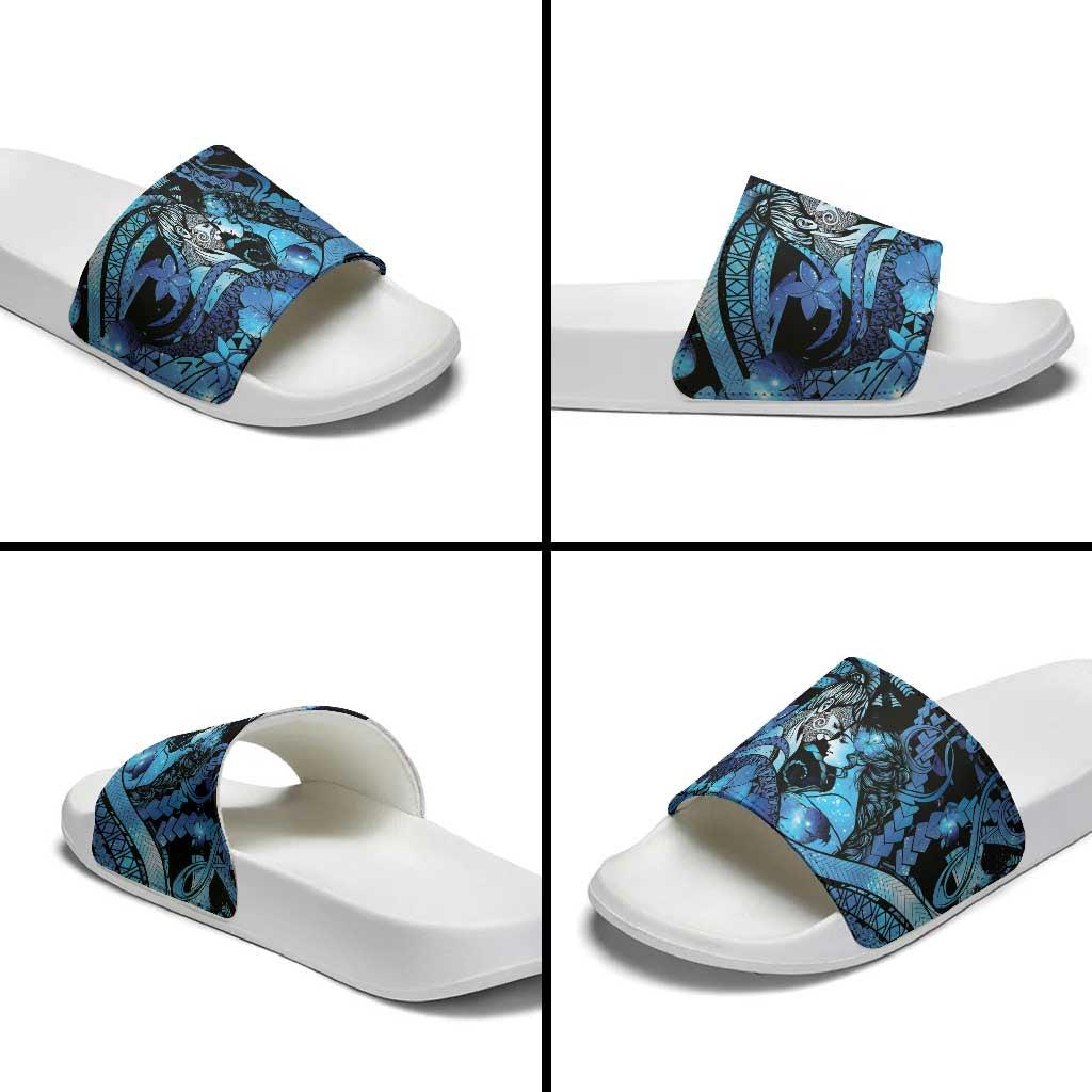 Maori Romantic Valentine Slide Sandals The Hongi Kiss Blue Galaxy DT05 - Polynesian Pride
