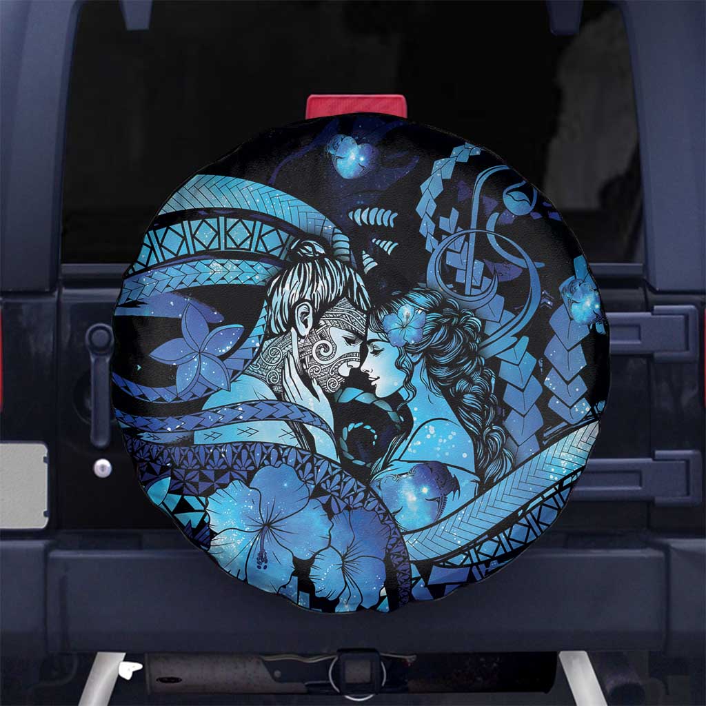 Maori Romantic Valentine Spare Tire Cover The Hongi Kiss Blue Galaxy DT05 No hole Blue - Polynesian Pride