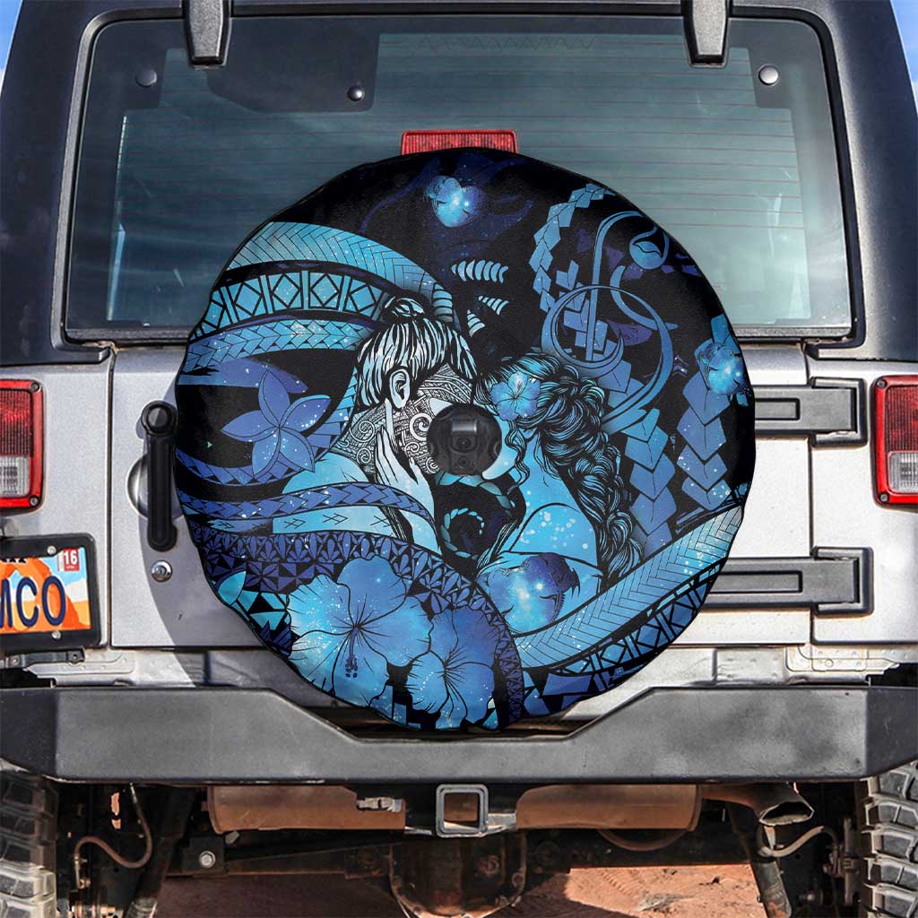 Maori Romantic Valentine Spare Tire Cover The Hongi Kiss Blue Galaxy DT05 Blue - Polynesian Pride
