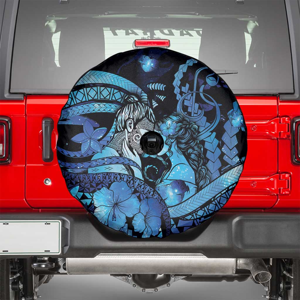Maori Romantic Valentine Spare Tire Cover The Hongi Kiss Blue Galaxy DT05 - Polynesian Pride