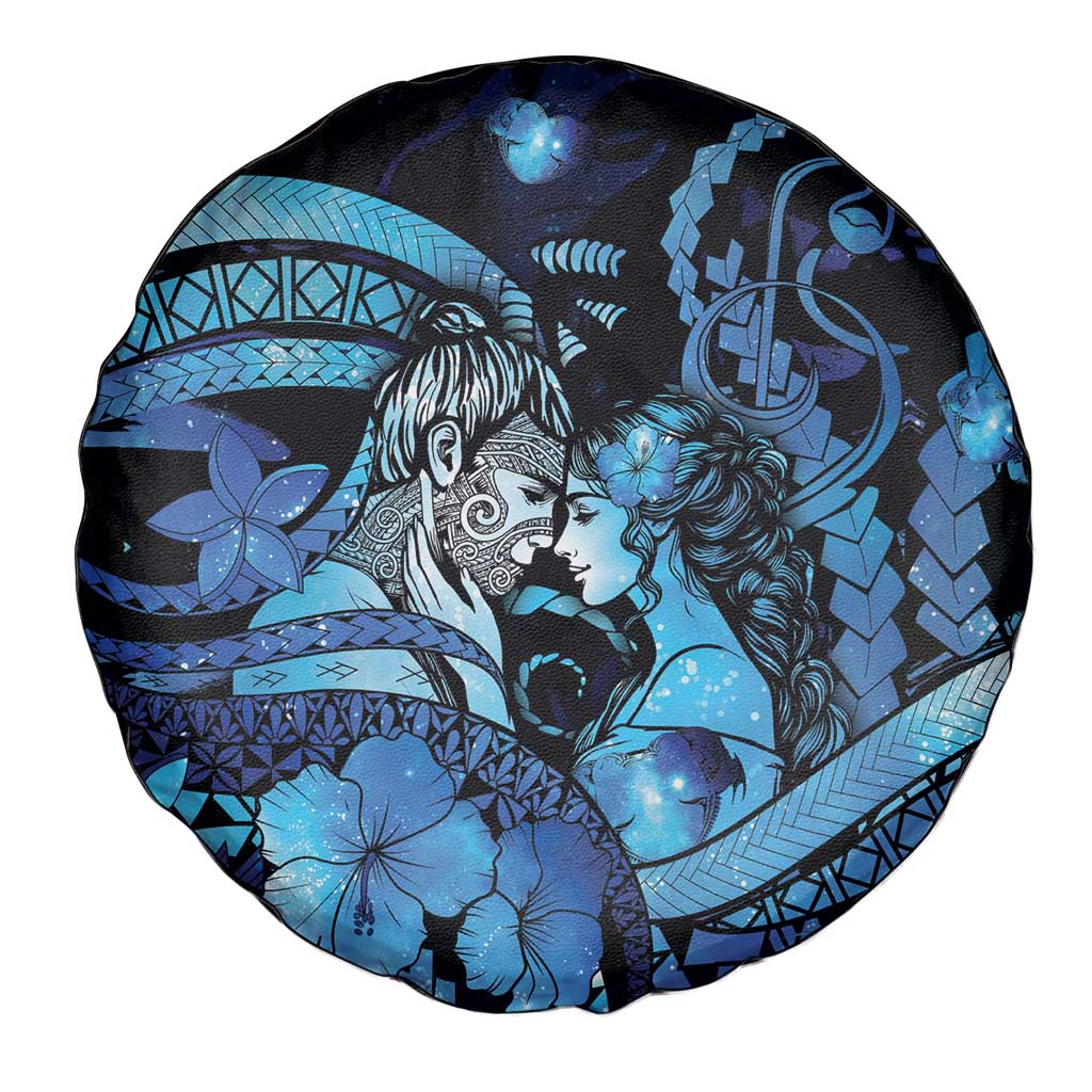Maori Romantic Valentine Spare Tire Cover The Hongi Kiss Blue Galaxy DT05 - Polynesian Pride