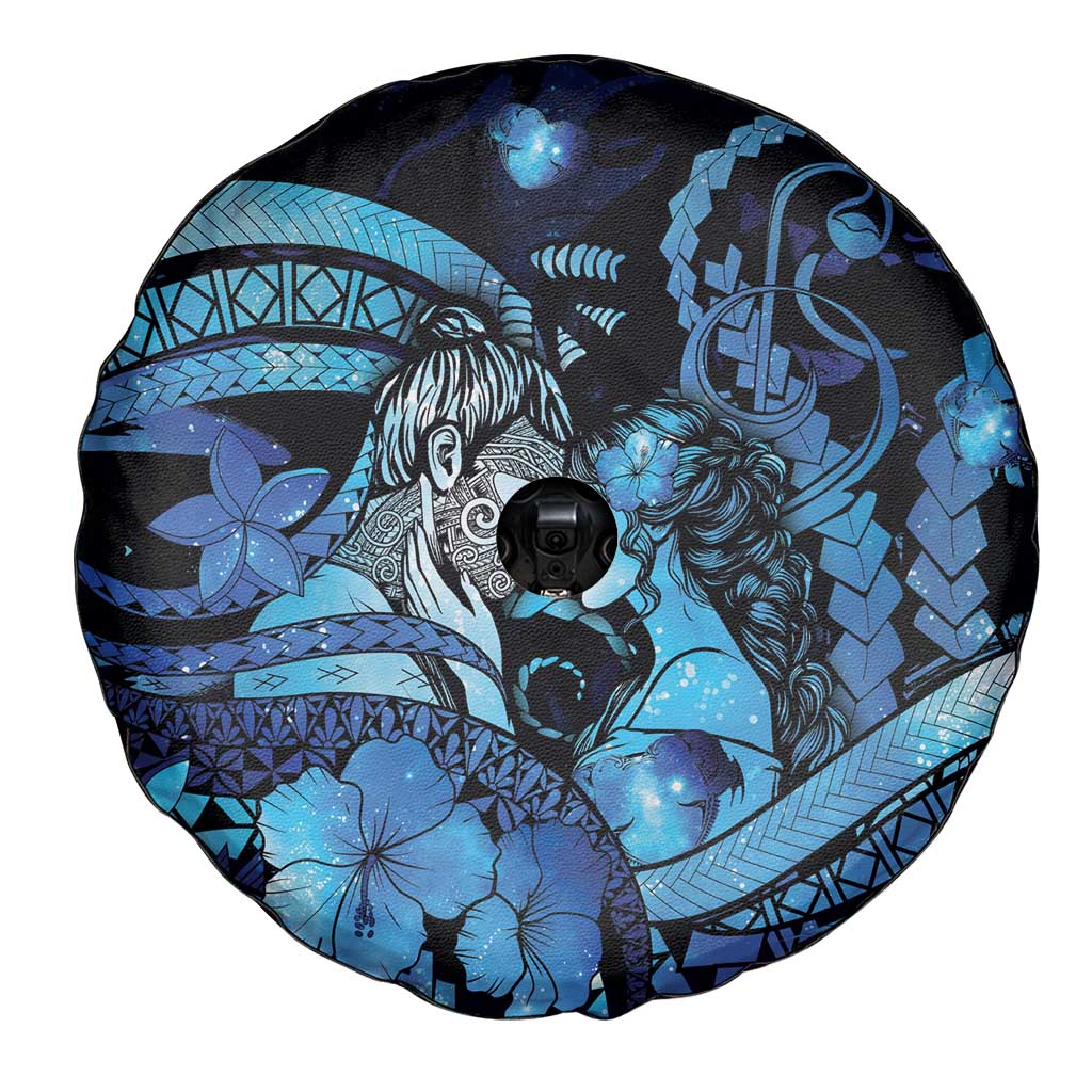 Maori Romantic Valentine Spare Tire Cover The Hongi Kiss Blue Galaxy DT05 - Polynesian Pride