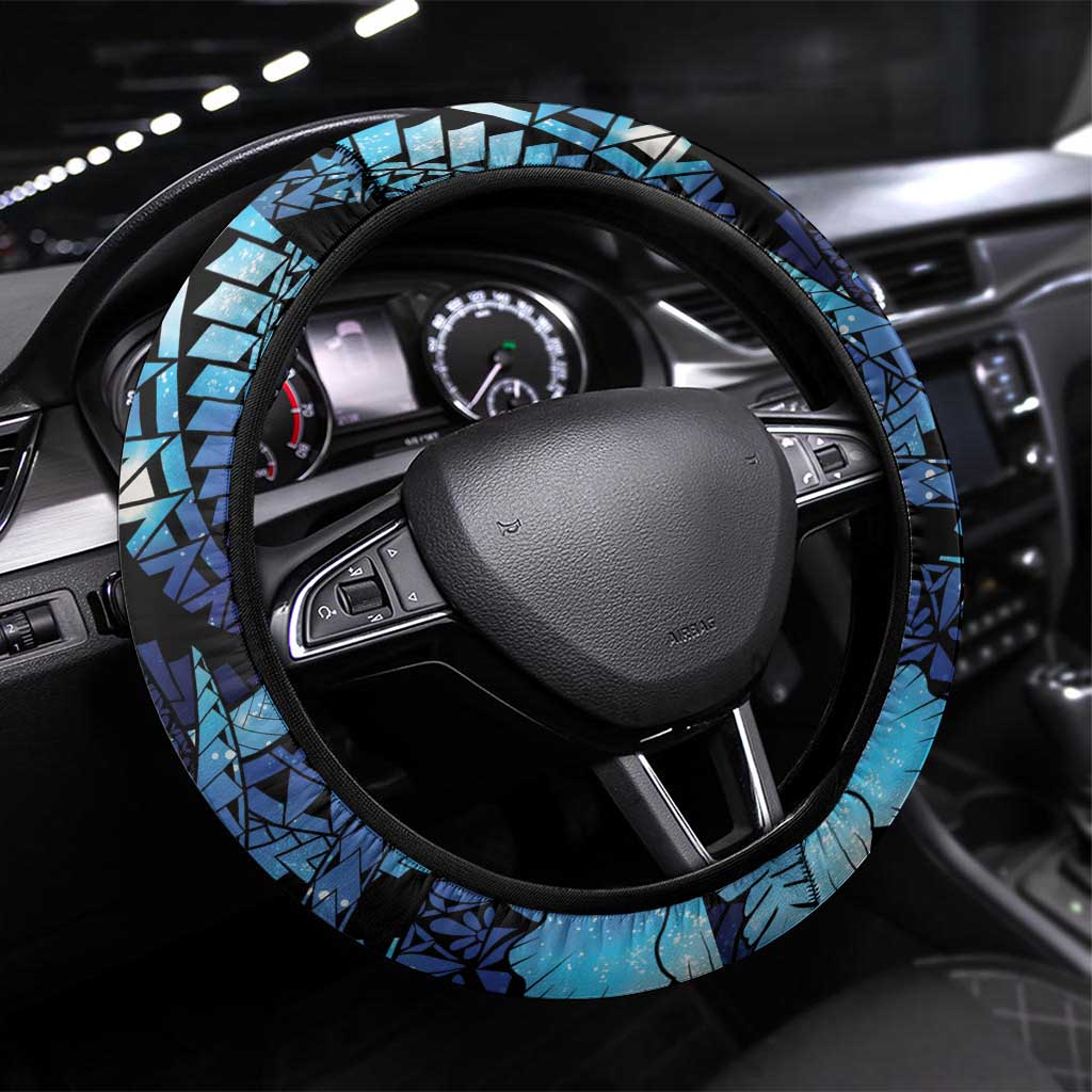 Maori Romantic Valentine Steering Wheel Cover The Hongi Kiss Blue Galaxy DT05 Universal Fit Blue - Polynesian Pride