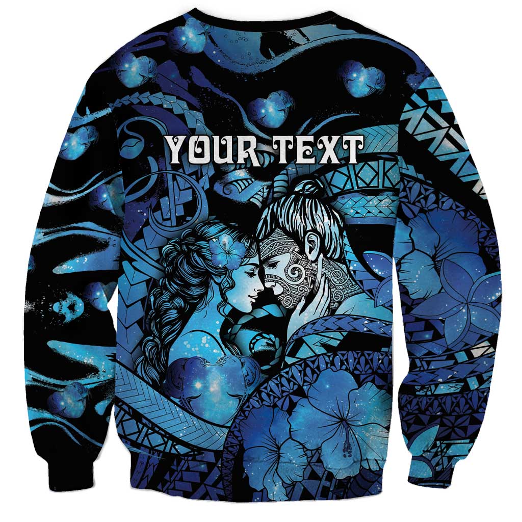 Personalised Maori Romantic Valentine Sweatshirt The Hongi Kiss Blue Galaxy DT05 - Polynesian Pride