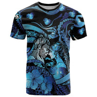 Personalised Maori Romantic Valentine T Shirt The Hongi Kiss Blue Galaxy DT05 Blue - Polynesian Pride
