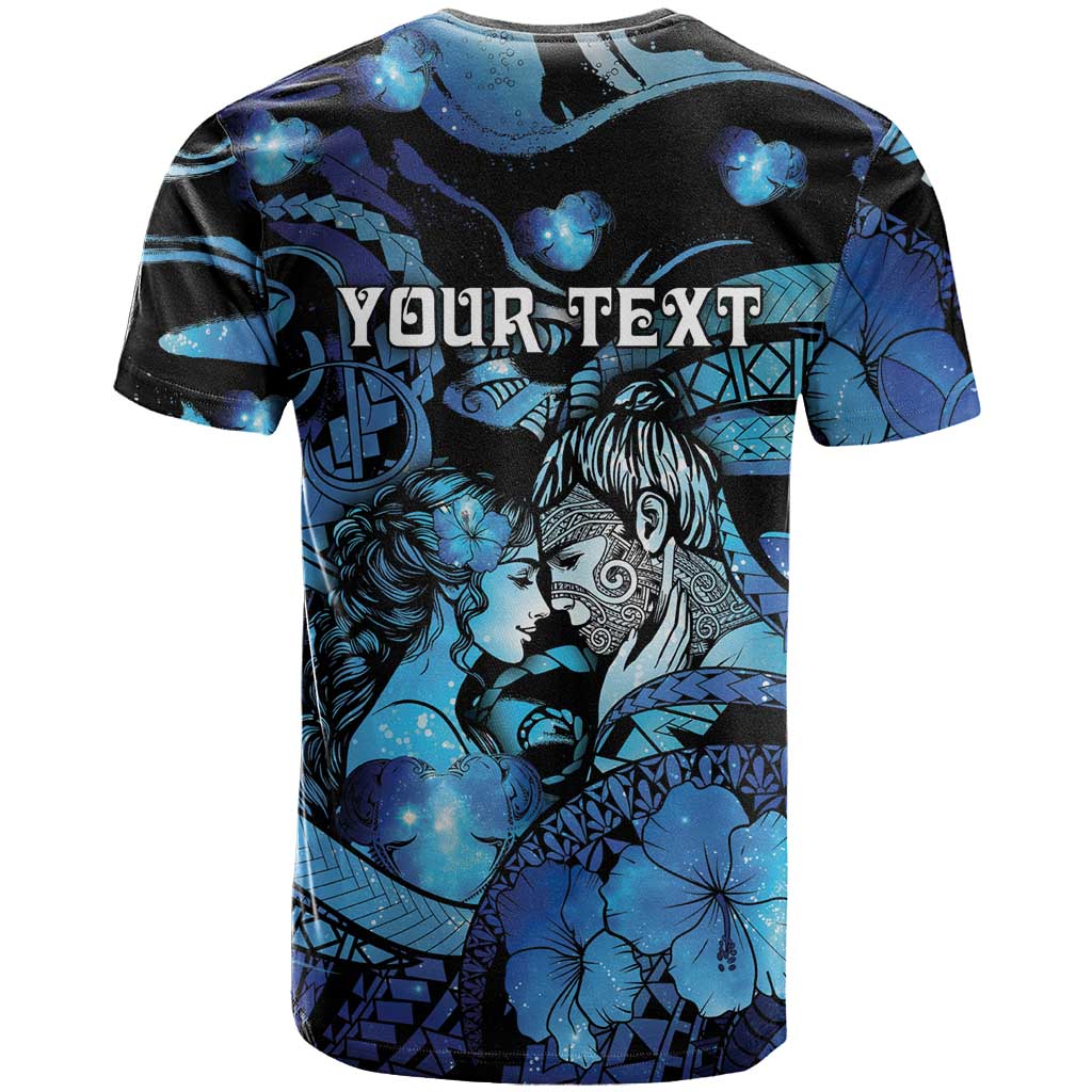 Personalised Maori Romantic Valentine T Shirt The Hongi Kiss Blue Galaxy DT05 - Polynesian Pride
