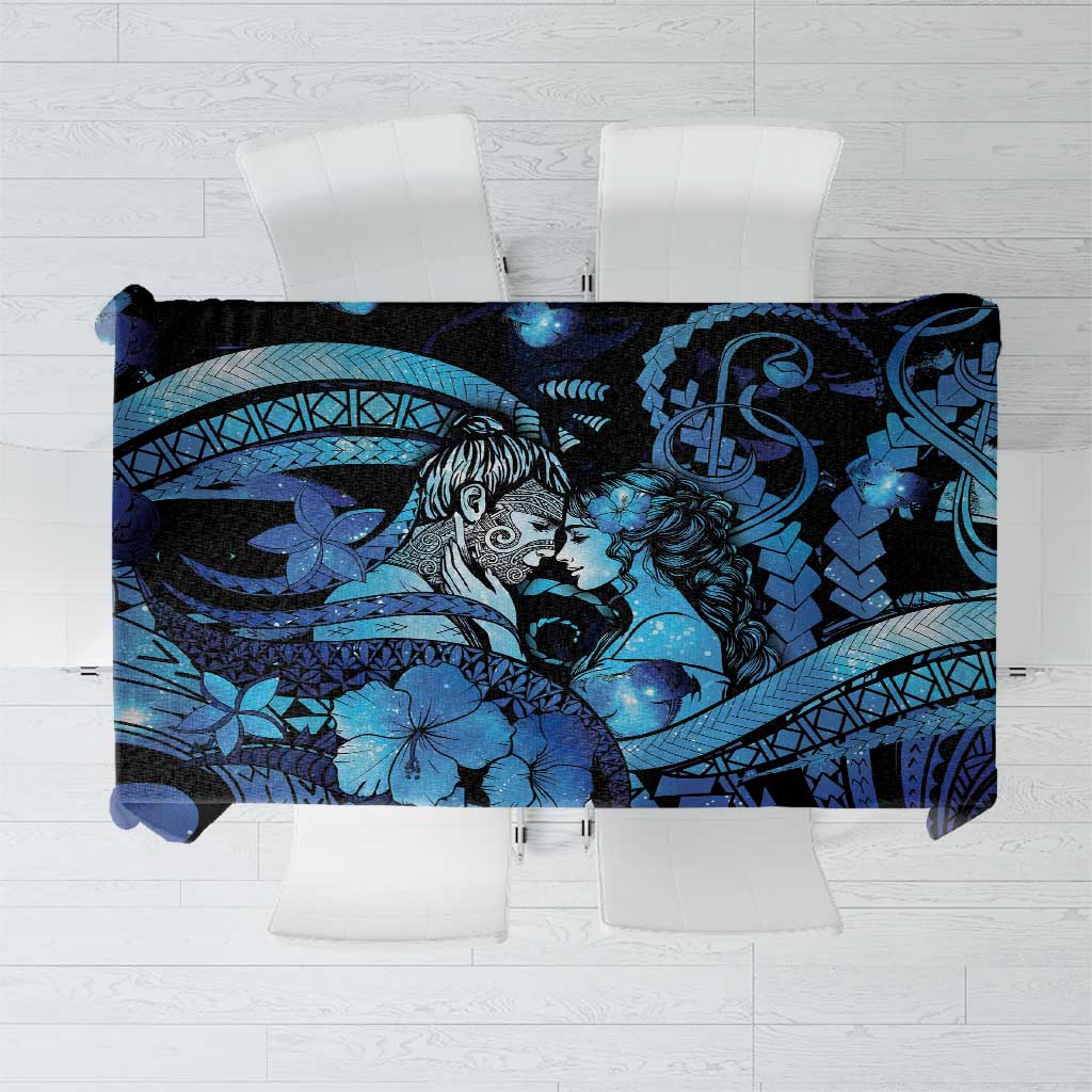 Maori Romantic Valentine Tablecloth The Hongi Kiss Blue Galaxy