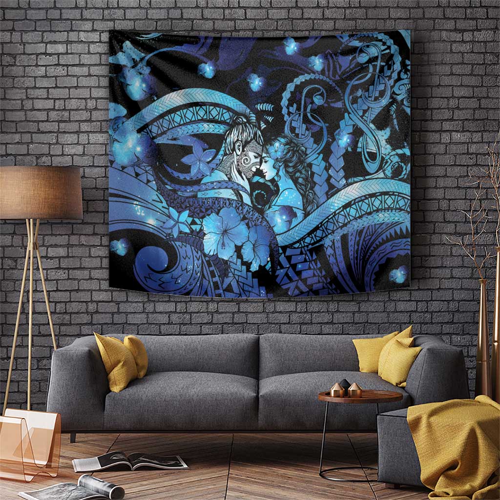 Maori Romantic Valentine Tapestry The Hongi Kiss Blue Galaxy DT05 Blue - Polynesian Pride