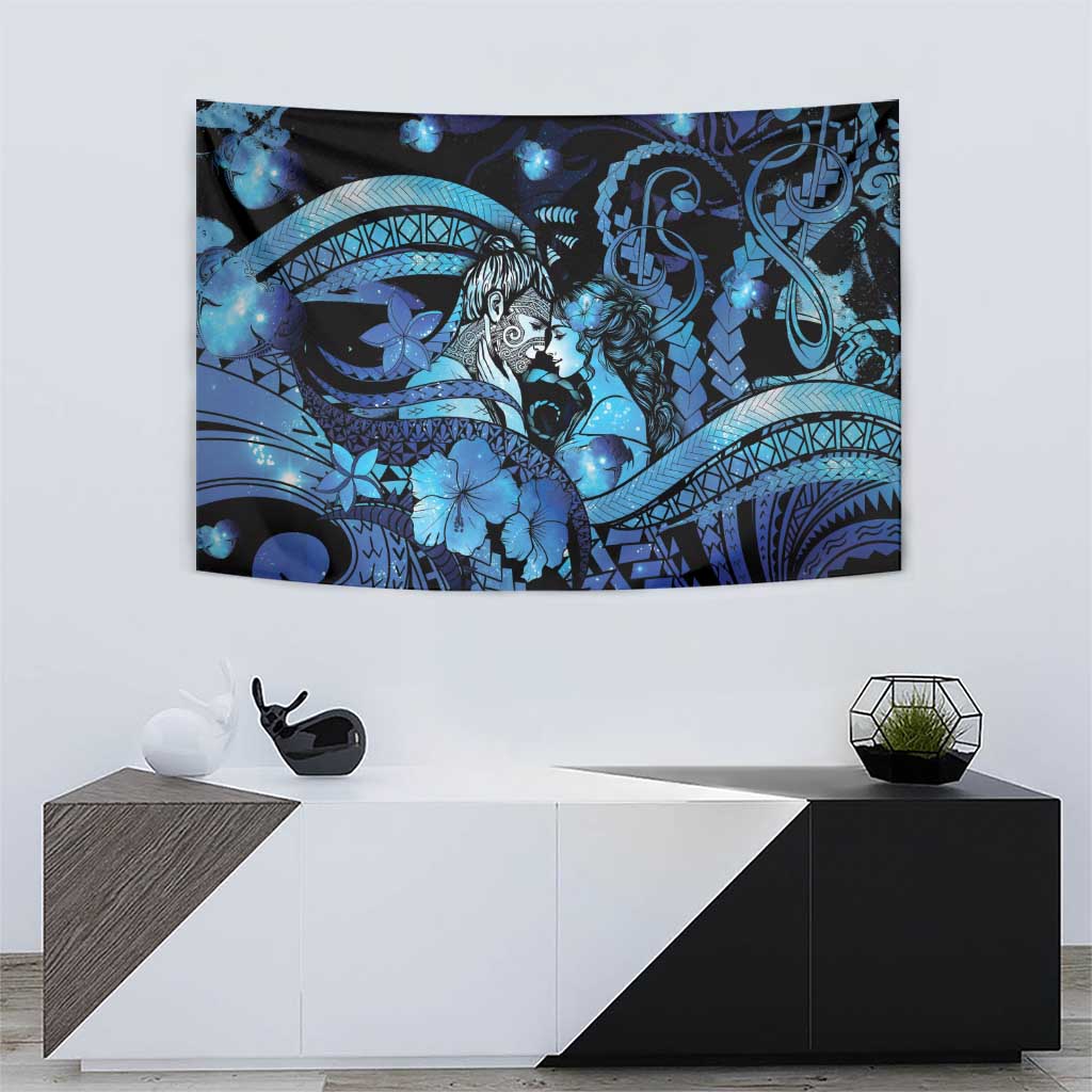 Maori Romantic Valentine Tapestry The Hongi Kiss Blue Galaxy DT05 - Polynesian Pride