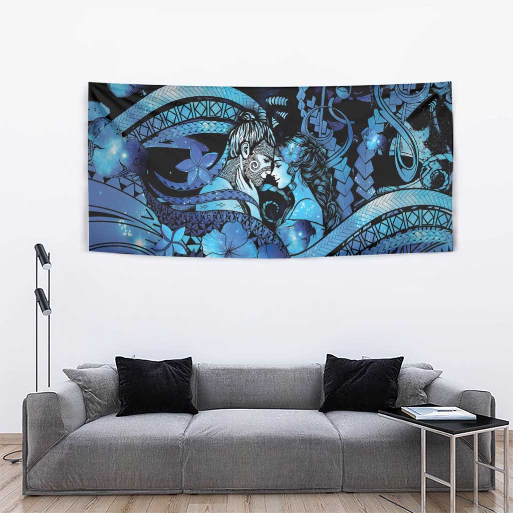 Maori Romantic Valentine Tapestry The Hongi Kiss Blue Galaxy DT05 - Polynesian Pride