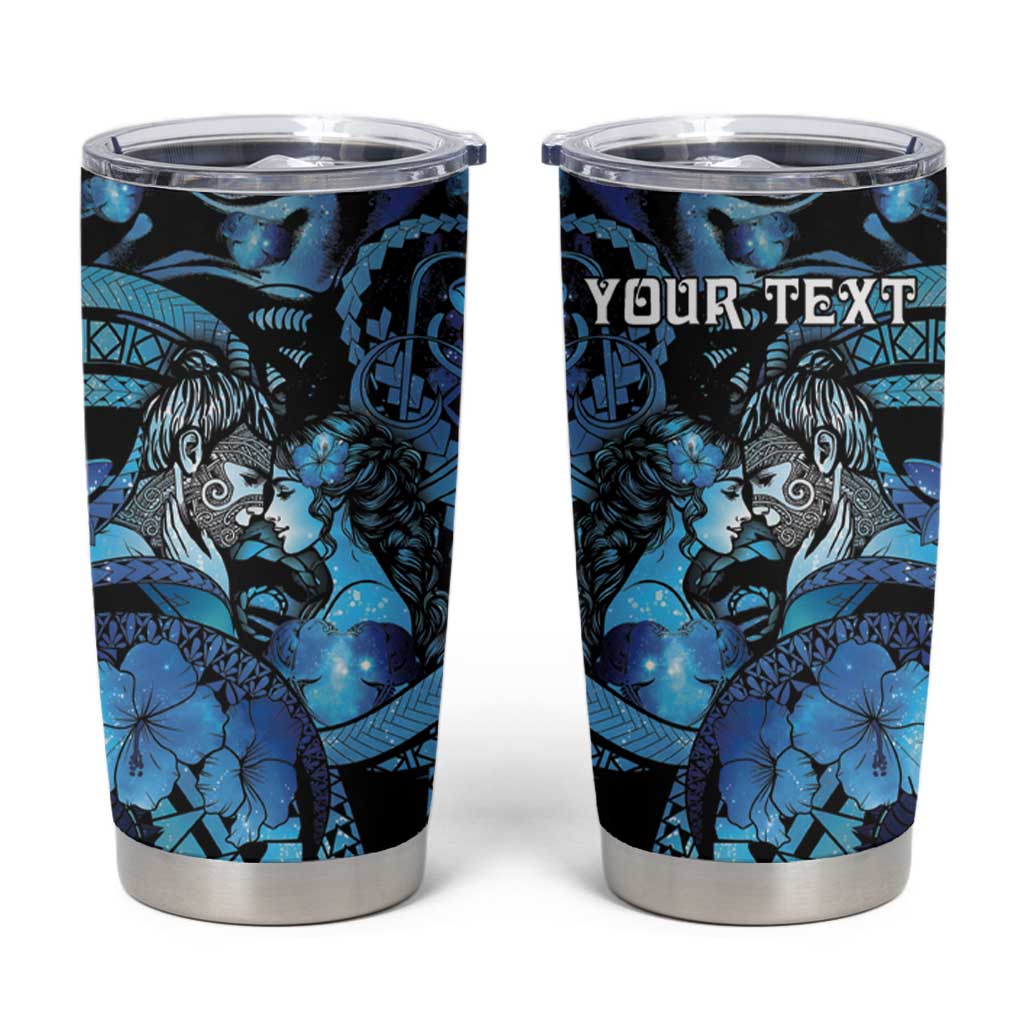 Personalised Maori Romantic Valentine Tumbler Cup The Hongi Kiss Blue Galaxy DT05 Blue - Polynesian Pride