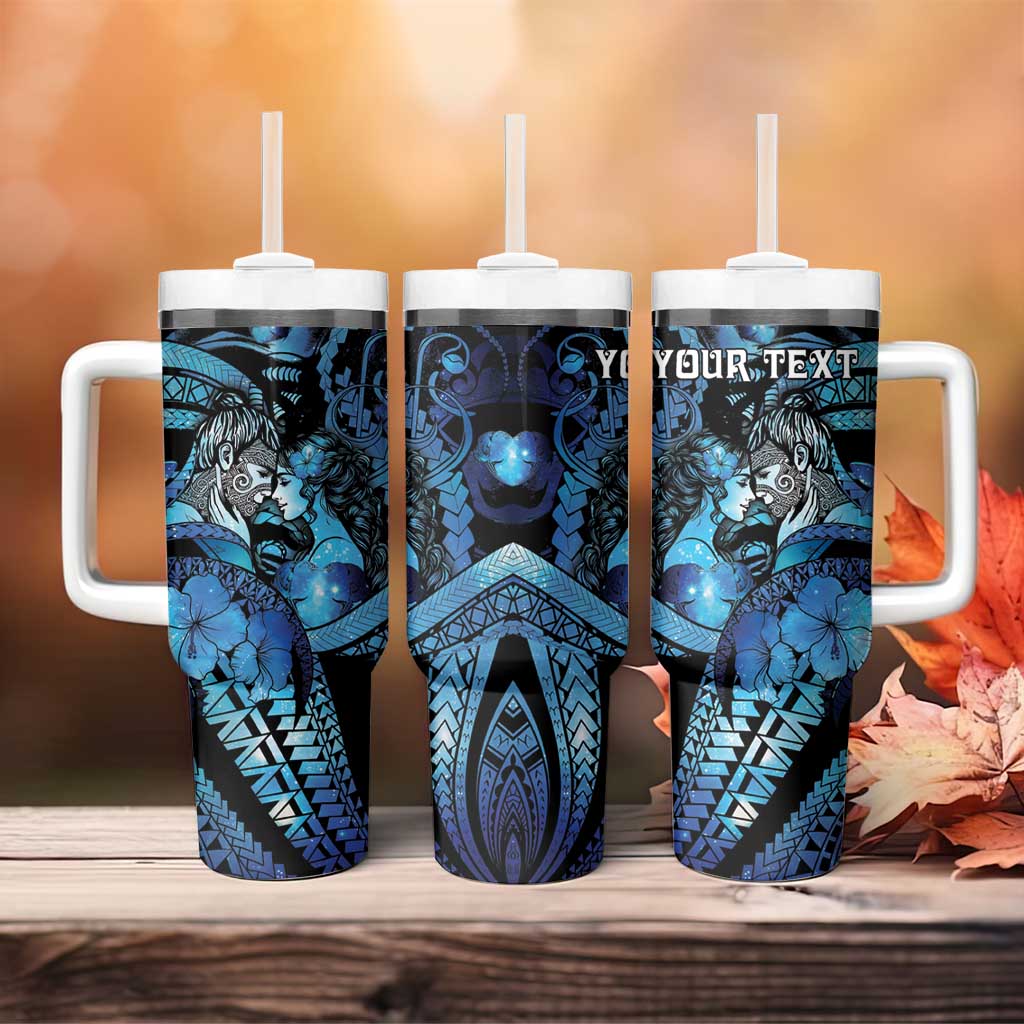 Personalised Maori Romantic Valentine Tumbler With Handle The Hongi Kiss Blue Galaxy DT05 - Polynesian Pride