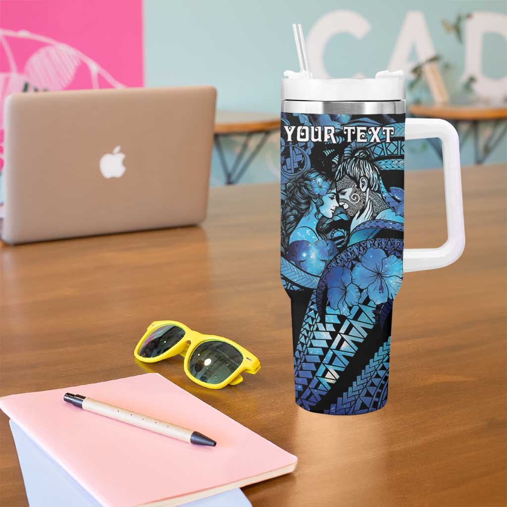 Personalised Maori Romantic Valentine Tumbler With Handle The Hongi Kiss Blue Galaxy DT05 - Polynesian Pride