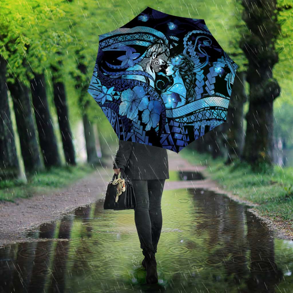 Maori Romantic Valentine Umbrella The Hongi Kiss Blue Galaxy DT05 - Polynesian Pride