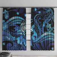 Maori Romantic Valentine Window Curtain The Hongi Kiss Blue Galaxy DT05 With Hooks Blue - Polynesian Pride