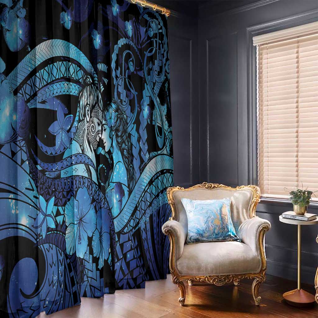 Maori Romantic Valentine Window Curtain The Hongi Kiss Blue Galaxy DT05 - Polynesian Pride