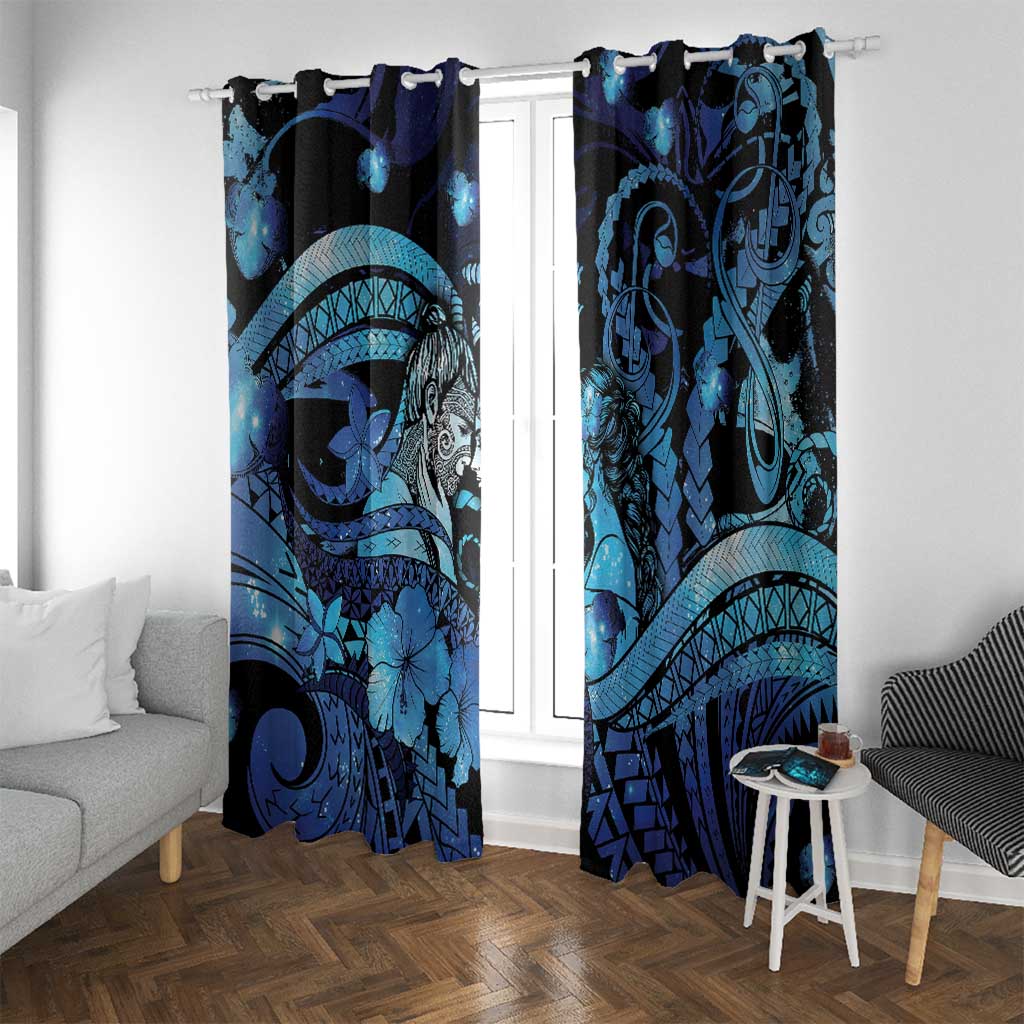 Maori Romantic Valentine Window Curtain The Hongi Kiss Blue Galaxy DT05 With Grommets Blue - Polynesian Pride