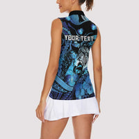 Personalised Maori Romantic Valentine Women Sleeveless Polo Shirt The Hongi Kiss Blue Galaxy