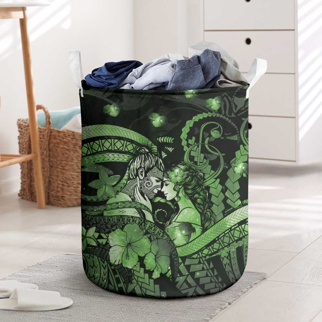 Maori Romantic Valentine Laundry Basket The Hongi Kiss Green Galaxy DT05 Green - Polynesian Pride