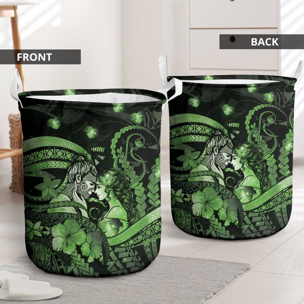 Maori Romantic Valentine Laundry Basket The Hongi Kiss Green Galaxy DT05 - Polynesian Pride