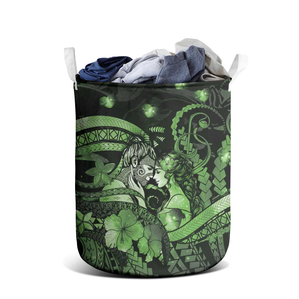 Maori Romantic Valentine Laundry Basket The Hongi Kiss Green Galaxy DT05 - Polynesian Pride