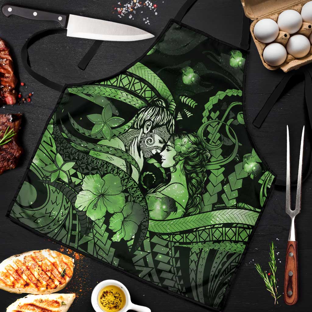 Maori Romantic Valentine Apron The Hongi Kiss Green Galaxy DT05 Green - Polynesian Pride