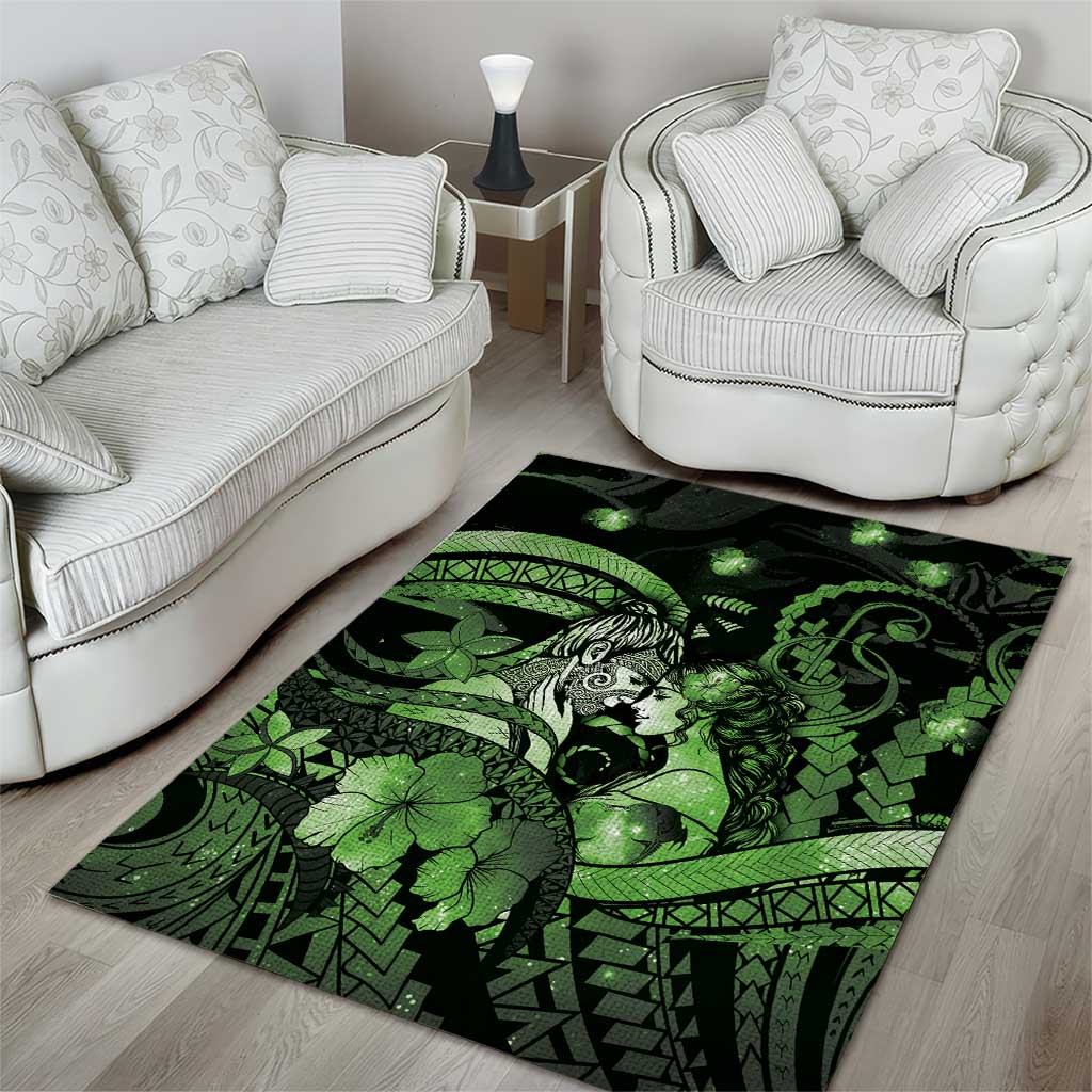 Maori Romantic Valentine Area Rug The Hongi Kiss Green Galaxy DT05 - Polynesian Pride