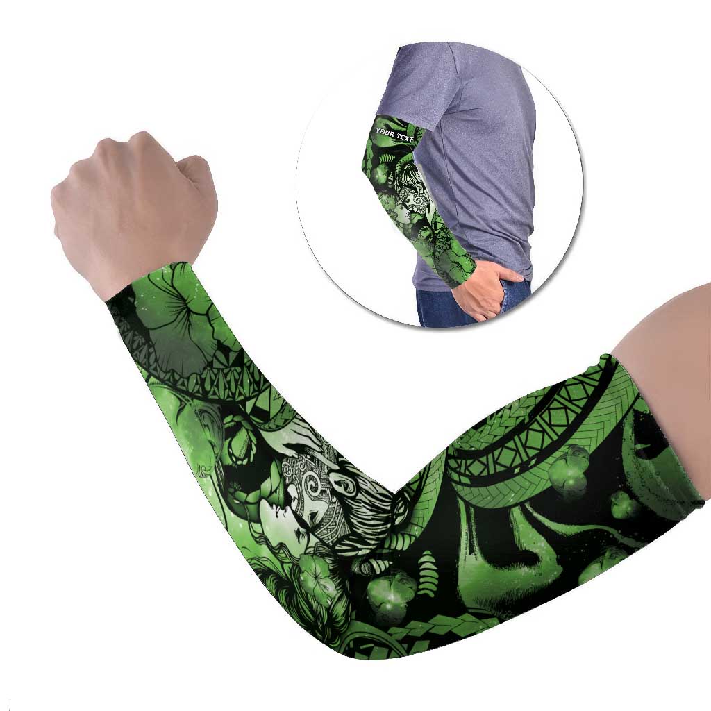 Personalised Maori Romantic Valentine Arm Sleeves The Hongi Kiss Green Galaxy DT05 Set of 2 Green - Polynesian Pride