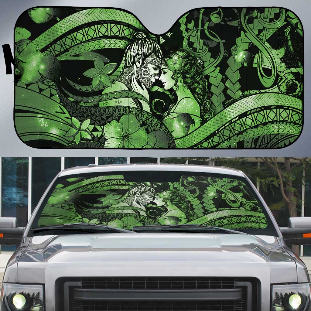 Maori Romantic Valentine Auto Sun Shade The Hongi Kiss Green Galaxy DT05 Green - Polynesian Pride