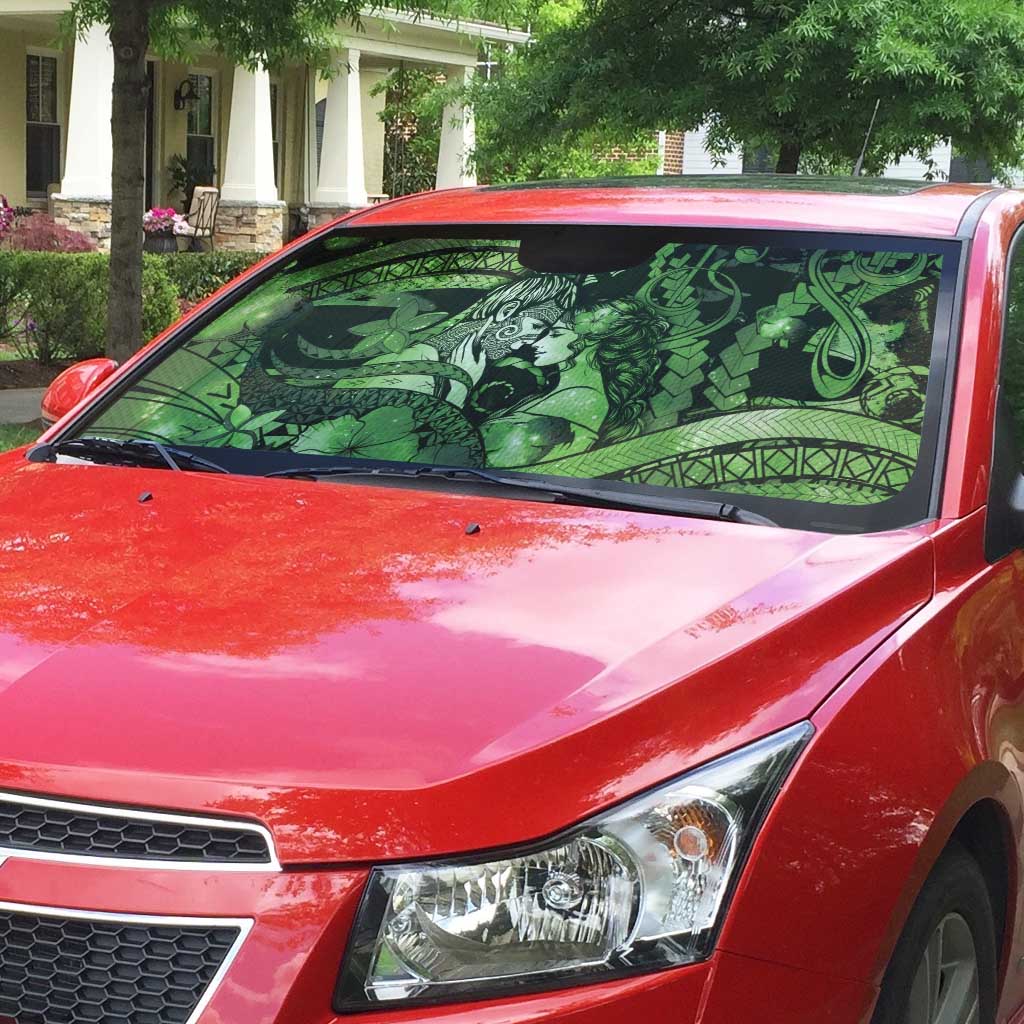 Maori Romantic Valentine Auto Sun Shade The Hongi Kiss Green Galaxy DT05 - Polynesian Pride